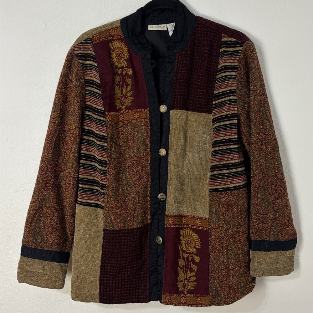 White Stag Patchwork Tapestry Jacket Boho Quilted… - image 1